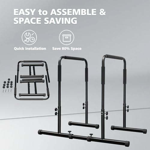 Dip Station Strength Training Dip Stands Station with Connecting Rod and Padded Handles for Home Gym & Fitness Training - color: Black-350lbs