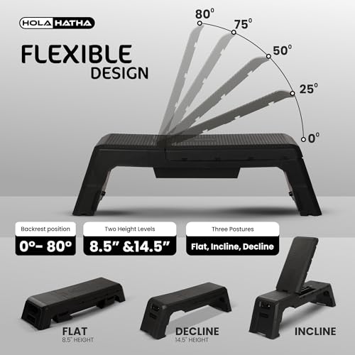HolaHatha Compact Portable Aerobic Step Platform Exercise Fitness Equipment, Cardio Stepper with Adjustable Height for Home Gym - color: Black