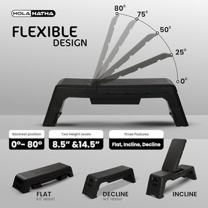 HolaHatha Compact Portable Aerobic Step Platform Exercise Fitness Equipment, Cardio Stepper with Adjustable Height for Home Gym - color: Black
