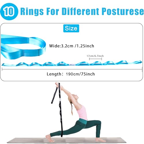 Oak-Sports Stretching Strap Yoga Strap for Physical Therapy with 10 Loops, Yoga Straps for Stretching, Upgraded Non-Elastic Stretch Band for Pilates, Dance and Gymnastics with Workout Guide