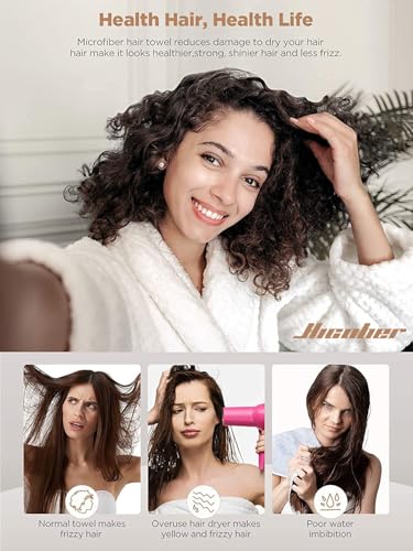 Hicober Microfiber Hair Towel Wrap, Fast Drying Hair Towels for Women, Soft Lightweight Quick Dry Turban for Curly & Long Hair–3 Pack(Blue/Grey/Pink)