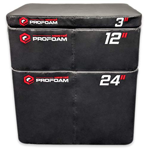 Meister PROFOAM Plyo Boxes - Foam Plyometric Jump Boxes for Pro Gyms - style: 3 BOX SET (24", 12", 3") - Black