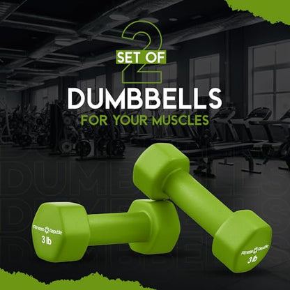 Fitness Republic Neoprene Dumbbell Set of 2, Non-Slip, Hex Shape, Free Weights for Muscle Toning and Strength Building - Portable Home Gym Hand Weights