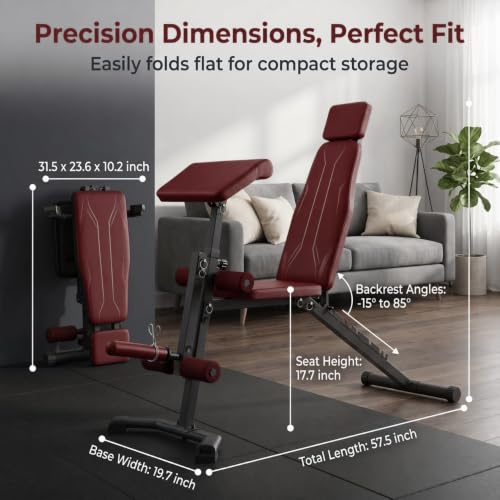 OPPSDECOR Adjustable Weight Bench, 800 LBS Foldable Workout Bench with Leg Extension & Preacher Curl, Extended Headrest, Incline Decline Flat, Heavy Duty Bench Press for Home Gym Strength Training