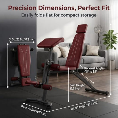 OPPSDECOR Adjustable Weight Bench, 800 LBS Foldable Workout Bench with Leg Extension & Preacher Curl, Extended Headrest, Incline Decline Flat, Heavy Duty Bench Press for Home Gym Strength Training