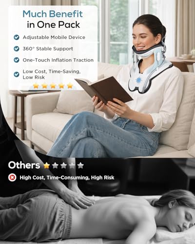 Cervical Neck Traction Device: Neck Stretcher for Cervical Pain Relief, Electric Air Pump with 3 Power Traction, Built-in 8 Airbag, Improved Stretcher for Neck Decompression and Neck Tension Relief