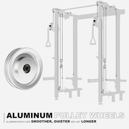 Mikolo Folding Squat Rack, Wall Mounted Power Rack with Cable Crossover Machine & LAT Pull Down, Functional Trainer with 5 Adjustable Function Modes, for Home Gym and Space Saving - color: Red, size: WR00 Ultra (Alum Pulleys)