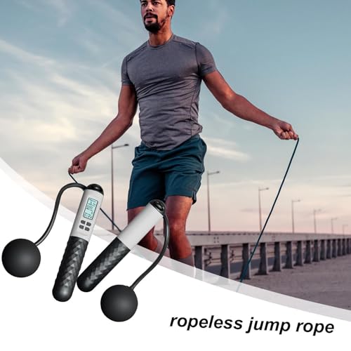 Rope Less Jump Rope Weighted - Digital Jump Counter Trainer, Ball Bearing Exercise Skipping System, Cordless Fitness Speed Jumper, Portable Calorie Workout Equipment For Men Women Cardio Training