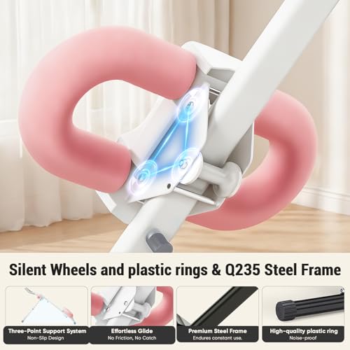 DUMOS Ab Workout Equipment for Home Gym, Exercise Machine Abs Trainer, Full Body Fitness System Adjustable for Abdominal Stomach Training, LCD Display, Knee Protection - color: White&Pink