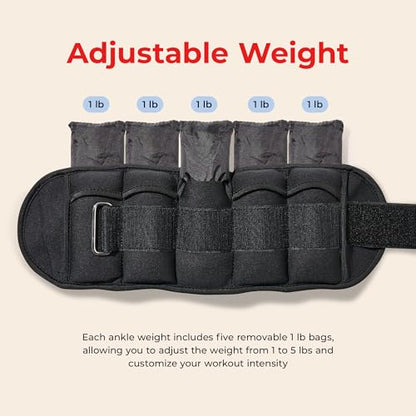 Sunny Health & Fitness Neoprene 1-5 LB Pair Ankle Weights/Adjustable 5 LB - size: Adjustable 1-5 LB