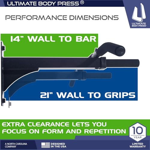 Wall Mount Pull Up Bar with Extra Clearance, Fits 16" Studs by Ultimate Body Press - color: Wall Mount Pull Up Bar and Strap System