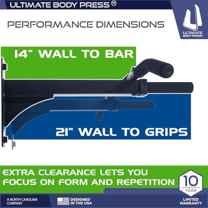 Wall Mount Pull Up Bar with Extra Clearance, Fits 16" Studs by Ultimate Body Press - color: Wall Mount Pull Up Bar and Strap System