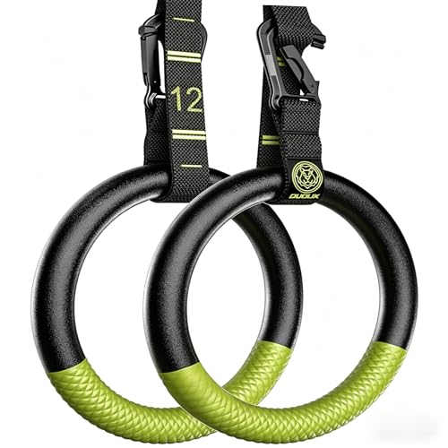 QUOLIX Gymnastic Rings with Adjustable Straps, Non-Slip Pull Up Rings with Straps, 1300lbs Exercise Rings with Straps for Home, Gymnastics Rings for Home Gym, Workout, Exercise, Training, Calisthenic