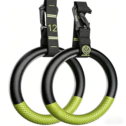 QUOLIX Gymnastic Rings with Adjustable Straps, Non-Slip Pull Up Rings with Straps, 1300lbs Exercise Rings with Straps for Home, Gymnastics Rings for Home Gym, Workout, Exercise, Training, Calisthenic