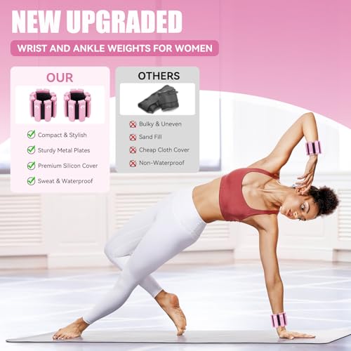 Wrist Ankle Weights Set of 2(1lb Each), Adjustable Silicone Weighted Wristbands for Women Men, Wearable Arm & Leg Weights for Pilates, Walking, Workout Exercise
