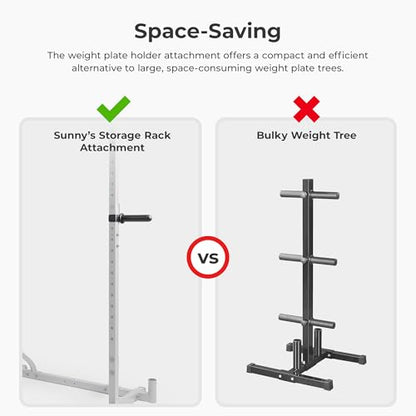Sunny Health & Fitness Power Cage Squat Rack Upgrade Attachments, Dip Bar, Plate Bar Holder, Belt Squat, J Hook, Lat, Adapter, U Ring, Pull Up Bar, Landmine, Captain's Chair, Tricep Rope For Home Gym - style: Plate Holder