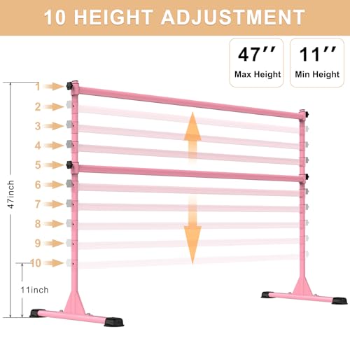 Freestanding Height Adjustable Ballet Barre - color: 6ft (Steel Crossbar, Pink)