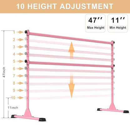 Freestanding Height Adjustable Ballet Barre - color: 6ft (Steel Crossbar, Pink)