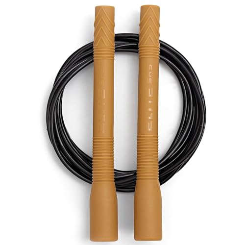 Elite Jumps Fit Rope or Fitness - Premium 4mm Pvc Speed Jump Rope - Indoor and Outdoor Exercise - Adjustable Cables for Aerobic, Gym & Home Fitness Workouts & More - color: Sand / Black