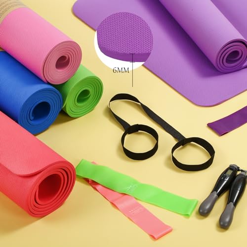 Hoolerry 36 Pieces Yoga Mats Sets Includes 12 Pcs Yoga Mats Bulk 68” x 24” x 6mm Thick Exercise Mat Non Slip 12 Resistance Bands 12 Carrying Straps for Women Girls for Gym Pilates