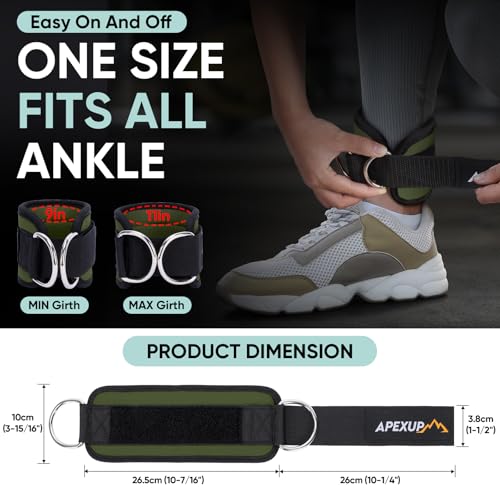 APEXUP Ankle Strap for Cable Machine, Ankle Resistance Bands, Cable Kick Back Ankle Straps for Gym, Glute Workouts, Leg Extensions, Adjustable Straps with Neoprene Padding - color: Army Green, style: Single