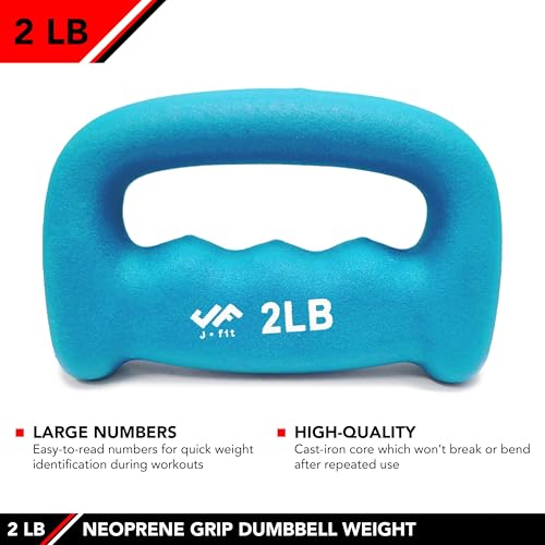 JFIT Neoprene D Grip Dumbbells - Single Weights 1LB-5LB - Premium Non-Slip, Hand Weights, Ergonomic Design - style: 2 Pound