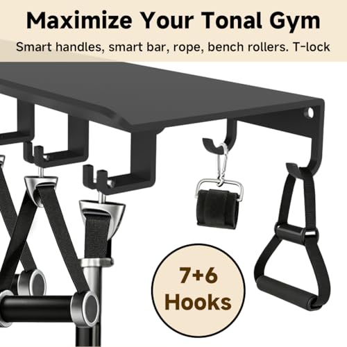Dafftos Floating Shelf Compatible with Tonal Accessories Home Gym Storage Rack Wall Mount Resistance Band Organizer Workout Metal Holder Hook T-Bracket Lock Adapters Hanger Fitness Equipment (Black)