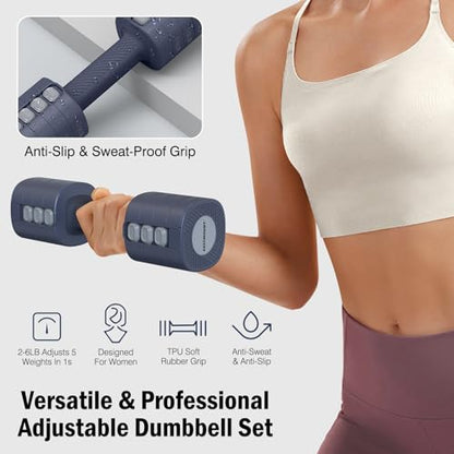 EAST MOUNT Adjustable Weight Dumbbells Set of 2, 8 in 1 Hand Weights for Women 2lb/3lb/4lb/5lb/6lb Dumbbell Weights Set 12 lbs/Pair Hand Weights for Home Office Gym Workout