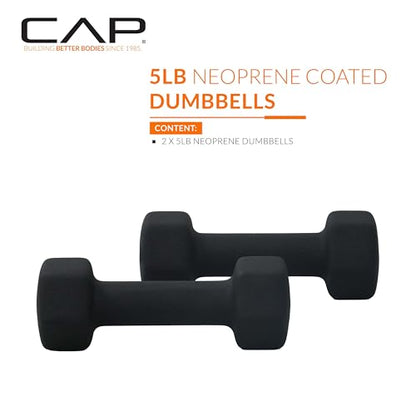 CAP Barbell Neoprene Dumbbell Weights Pairs & Sets | Black - style: 5 lb Pair
