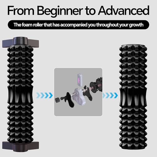 Foam Roller with Detachable Stand, 18” Deep Tissue Massage Roller, 3-Level Height Adjustable Support, Beginner-Friendly Design for Home Workout & Muscle Recovery - Black - color: Black