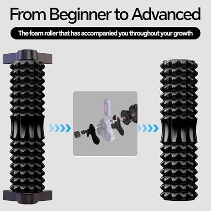 Foam Roller with Detachable Stand, 18” Deep Tissue Massage Roller, 3-Level Height Adjustable Support, Beginner-Friendly Design for Home Workout & Muscle Recovery - Black - color: Black