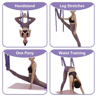 Yoga Stretching Strap, Adjustable Height Leg Stretch Strap Waist Back Stretch Band Aerial Yoga Anti-gravity Inversion Exercises Door Flexibility Tensile Trainer for Rehab Pilates Dance Splits