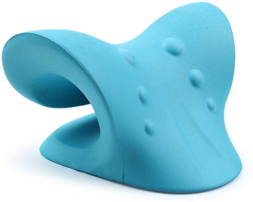 RESTCLOUD Neck and Shoulder Relaxer, Cervical Traction Device for TMJ Pain Relief and Cervical Spine Alignment, Chiropractic Pillow Neck Stretcher (Blue) - color: Blue