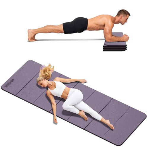 Folding Yoga Mat Extra Thick 0.4 Inch, Foldable Yoga Mat 75 x 26 Inches, TPE Exercise Mat, 7-Panel Non Slip Cushioned Fitness Mat for Yoga, Pilates, Stretching, Home Workout
