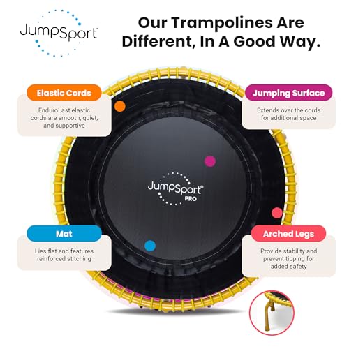 JumpSport 350 PRO 39 Inch Fitness Trampoline Indoor Rebounder Cardio Workout Equipment 300 lb Capacity - color: Black, Yellow