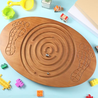 Maze Balance Board for Kids Wobble Wooden Board with 2 Beads for Toddlers, Teens, Adult, Leg Workout, Exercise Training, Physical Therapy, Body Weight Fitness, Skiing, Surfing, Skateboarding