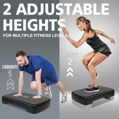 18'' Adjustable Aerobic Step Platform, Adjustable Fitness 4-6in Exercise Stepper Workout with 2 Risers, Aerobics Stepper Workout Stepper for Home Gym Cardio Strength & Training