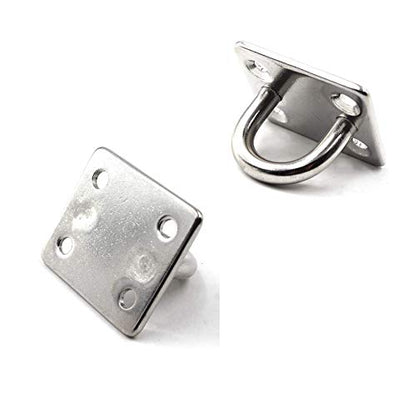 4Pcs M6 304 Stainless Steel Oblong Pad Eye Plate and 4Pcs Carabiner Clips, Marine Hardware Staple Hook Loop with 16 Screws and Plastic Plugs - size: M6 square pad 8