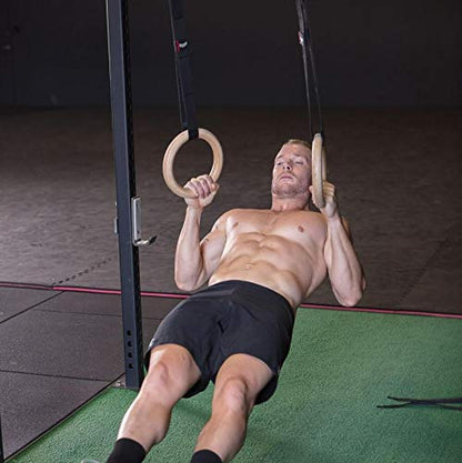 Wooden Gymnastics Rings with Adjustable Carabiner Clips - Full Body Workout Rings for Bodyweight Training, and Fitness - Gym Rings for Strength and Stability.