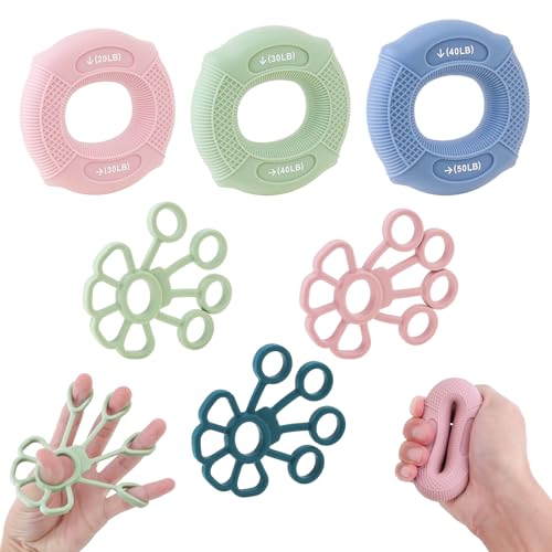 Grip Strengthener with Finger Trainer, 6-Level Resistance Hand Training Set, Eco-Friendly Silicone Anti-Slip Design, for Hand Exercise and Strength Support (Pink/Green/Blue)