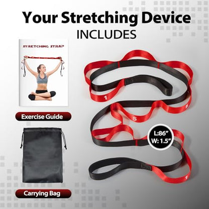 Stretching Strap with Loops for Physical Therapy,Yoga Strap for Stretching,Home Workout,Pilate & Flexibility Training,Non-Elastic Exercise Stretch Band for Hamstring,Leg Stretcher Belt,Flexibility Fascia