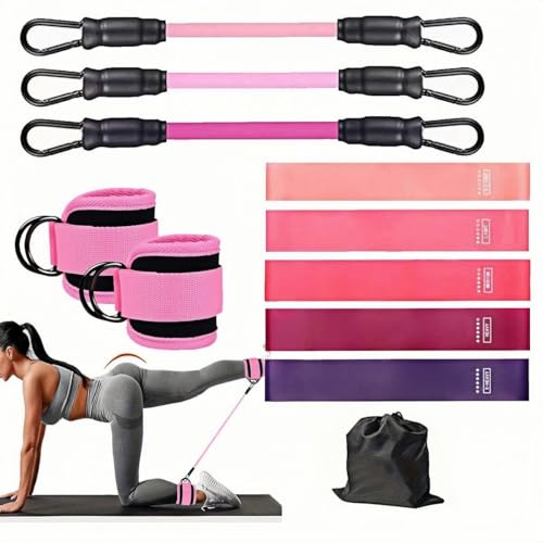 Women's ankle resistance band elastic band set - Hip workout equipment for kickback hip fitness training, female hip lift exercise belt，Natural Rubber Leg Hip Glute Workout Bands, Includes Storage Bag