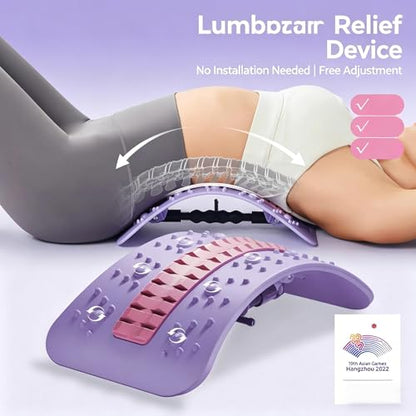 Adjustable Lumbar Back Stretcher, 3 Level Adjustable Magnetic Therapy & Acupressure Points - 360° Infinite Arc Adjustment Back Pain Relief Device for Herniated Disc, SciaticaPain Relief (Purple)
