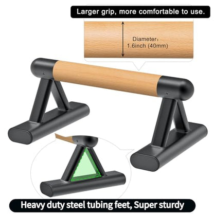 SELEWARE Wood Push Up Bars Steel Calisthenic Parallette Bars Handstand Bars - color: B: Wood Grip (14.5"L x 6"H)