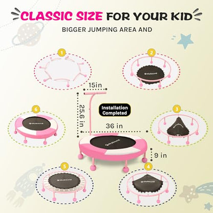 SkyBound 36 Inch Indoor Trampoline for Kids - Kids Trampoline Indoor with Handle - Toddler Trampoline with Upgraded 2.0mm Steel Pipe and Handlebar - Mini Indoor Trampoline for Kids Age 3 and Above - style: Pumpkin