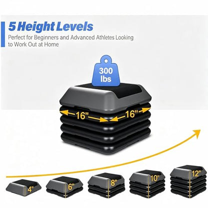 ZENY 16" x 16" High Aerobic Step Aerobics Stepper Platform with 4 Risers, Exercise Workout Stepper, Home Gym Equipment, Fitness Step Platform, Adjustable Aerobic Stepper - color: Black-Grey
