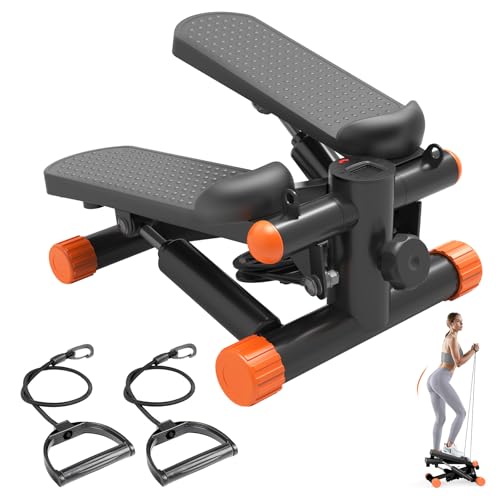 Sweetcrispy Mini Stair Steppers with Resistance Bands for Exercise at Home, Portable Exercise Twist Stepper Machine for Full Body Workout, 300LBS Capacity - color: Orange&Black