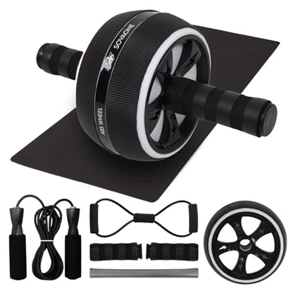 Ab Roller Wheel – 4-in-1 Ab Roller Kit with Knee Mat, Jump Rope & Resistance Band – Core & Abs Workout Equipment for Home Gym – Abdominal Exercise Wheel for Men & Women