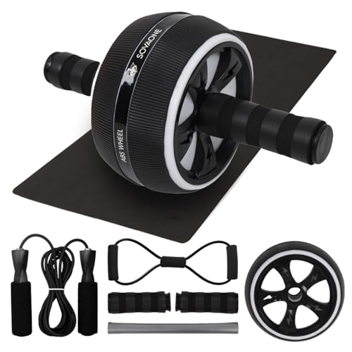 Ab Roller Wheel – 4-in-1 Ab Roller Kit with Knee Mat, Jump Rope & Resistance Band – Core & Abs Workout Equipment for Home Gym – Abdominal Exercise Wheel for Men & Women