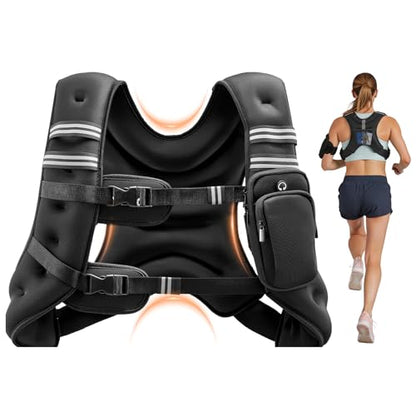 VEVOR Weighted Vest, 6lbs/8lbs/10lbs/25lbs Body Weight Vest for Men Women, with Reflective Stripe, Adjustable Buckle, Workout Equipment for Strength Training, Running, Jogging, Fitness, Muscle Building, Weight Loss